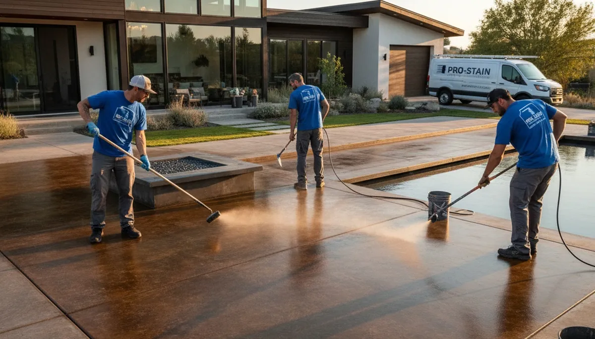 Professional concrete staining on residential patio in Baltimore, MD by local house painting experts
