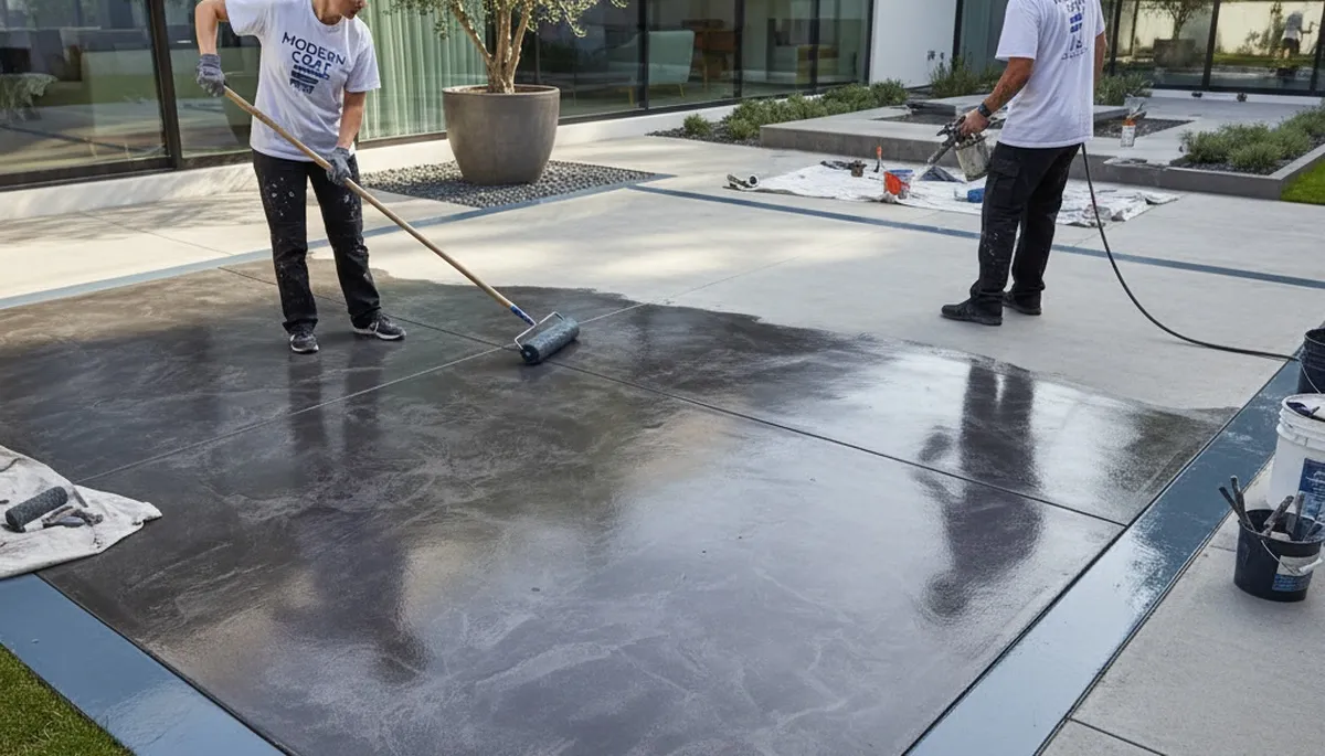 Professional concrete staining on a residential patio in Baltimore, MD by expert house painters