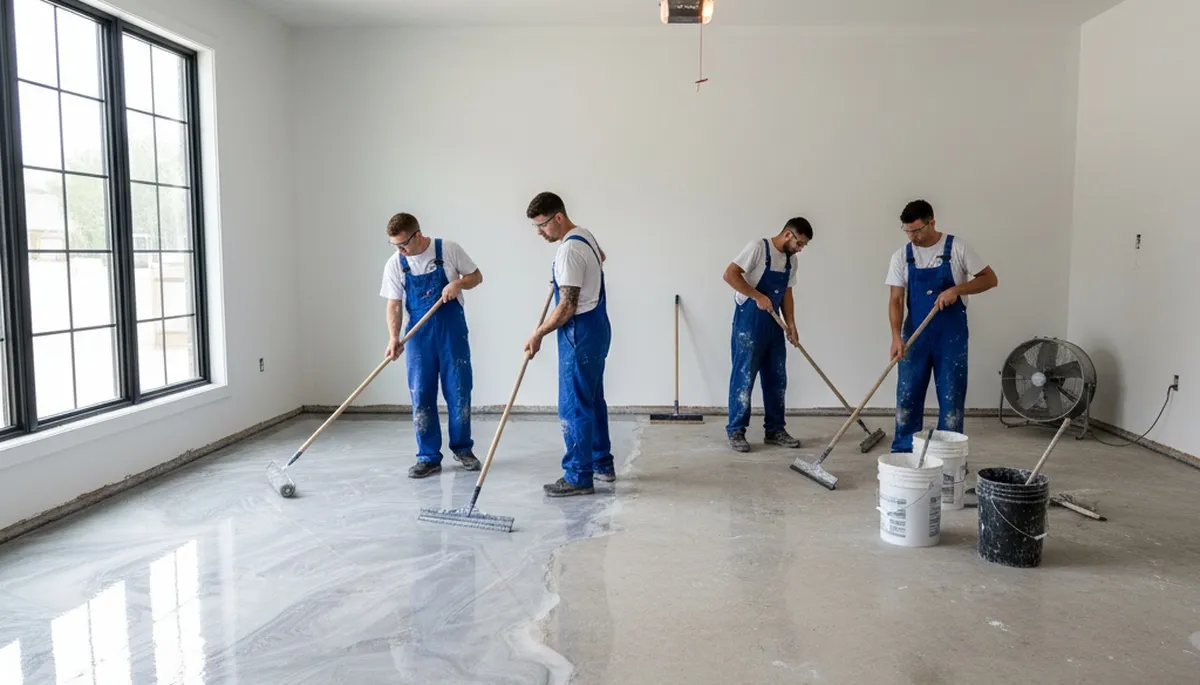 Professional epoxy floor coating for garage in Baltimore, MD by local house painters