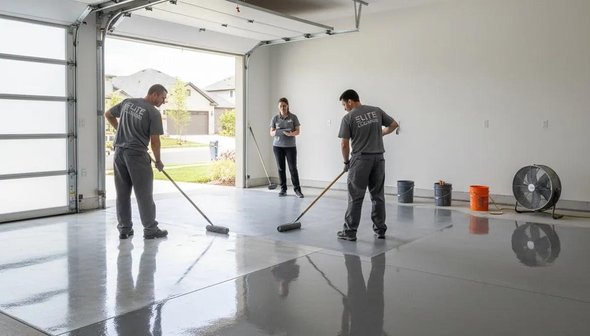 Professional garage floor epoxy coating in Baltimore MD by expert painters for durable, glossy finish