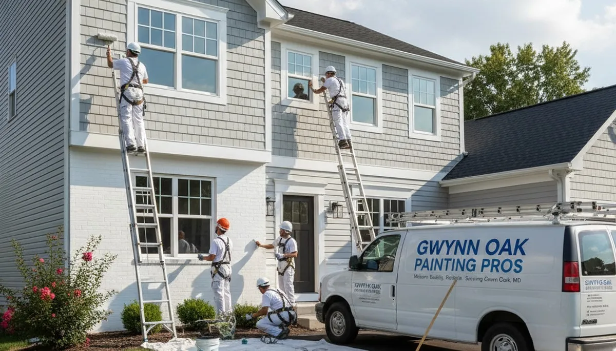 Professional house painters working on exterior home in Baltimore MD