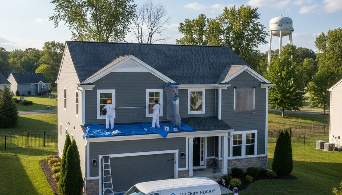 Professional house painters at work on residential exterior in Baltimore, MD