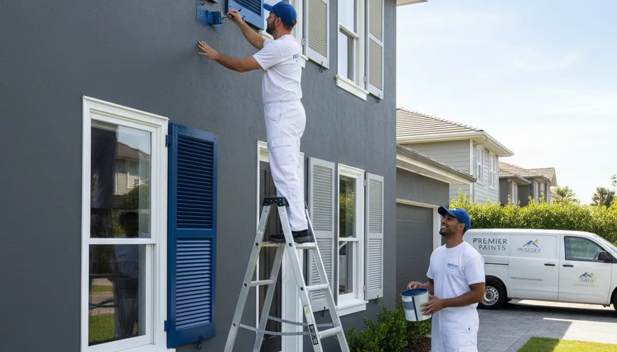 Professional shutter painting on a historic Baltimore, MD home with durable coastal finish